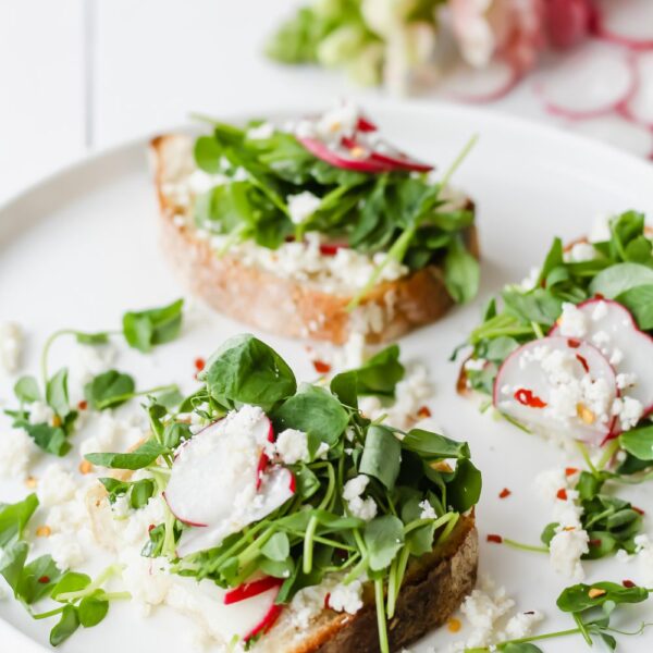 Goat Cheese Crostini with Microgreens & Radish